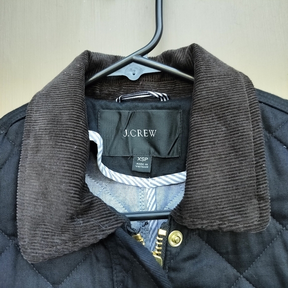 JCrew Black Quilted Barn Jacket Chore Coat Gold Hardware and Corduroy Collar - Picture 4 of 9